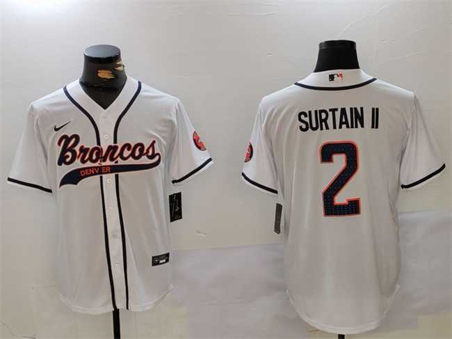 Men%27s Denver Broncos #2 Pat Surtain II White Cool Base Stitched Baseball Jersey
